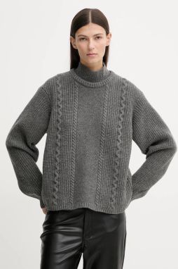 Vlnený sveter G-Star Cable šedá farba, hrejivý, s rolákom, D27730-D770