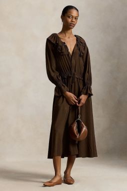 Šaty Polo Ralph Lauren hnedá farba, midi, áčkový strih, 211A96366