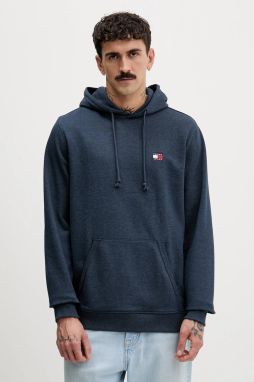 Mikina Tommy Jeans tmavomodrá farba, s kapucňou, melanžová, DM0DM22666