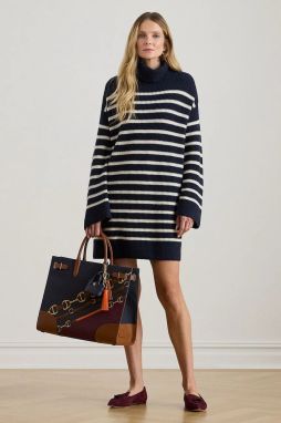 Vlnené šaty Lauren Ralph Lauren tmavomodrá farba, mini, oversize, 200P08050