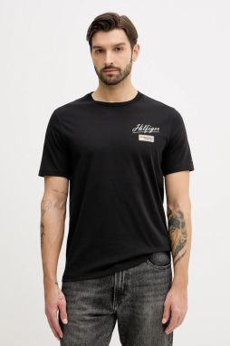 Bavlnené tričko Tommy Hilfiger pánske, čierna farba, s potlačou, MW0MW41471