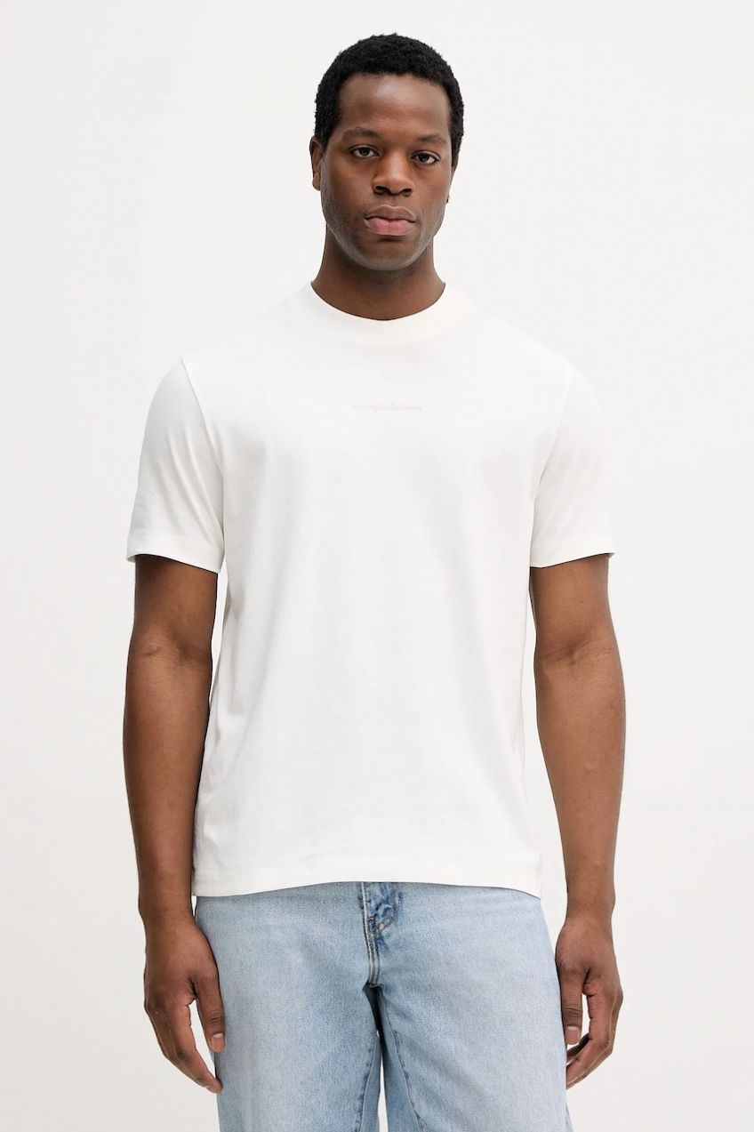 Bavlnené tričko Marc O'Polo pánske, béžová farba, jednofarebné, 5000007709