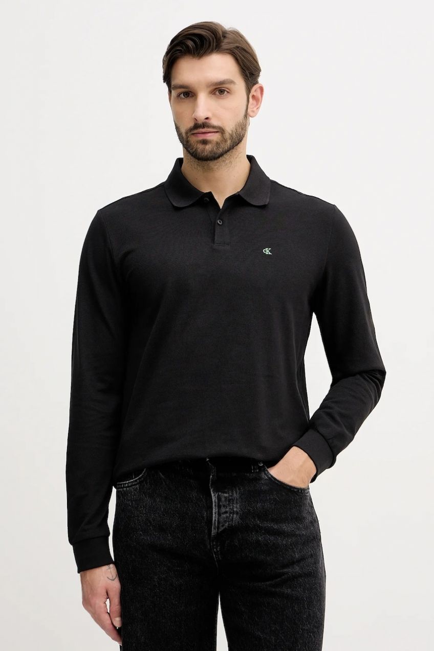 Bavlnené tričko s dlhým rukávom Calvin Klein Jeans čierna farba, jednofarebná, LV04RE201G