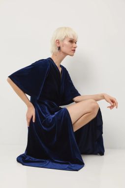 Šaty Medicine tmavomodrá farba, midi, áčkový strih