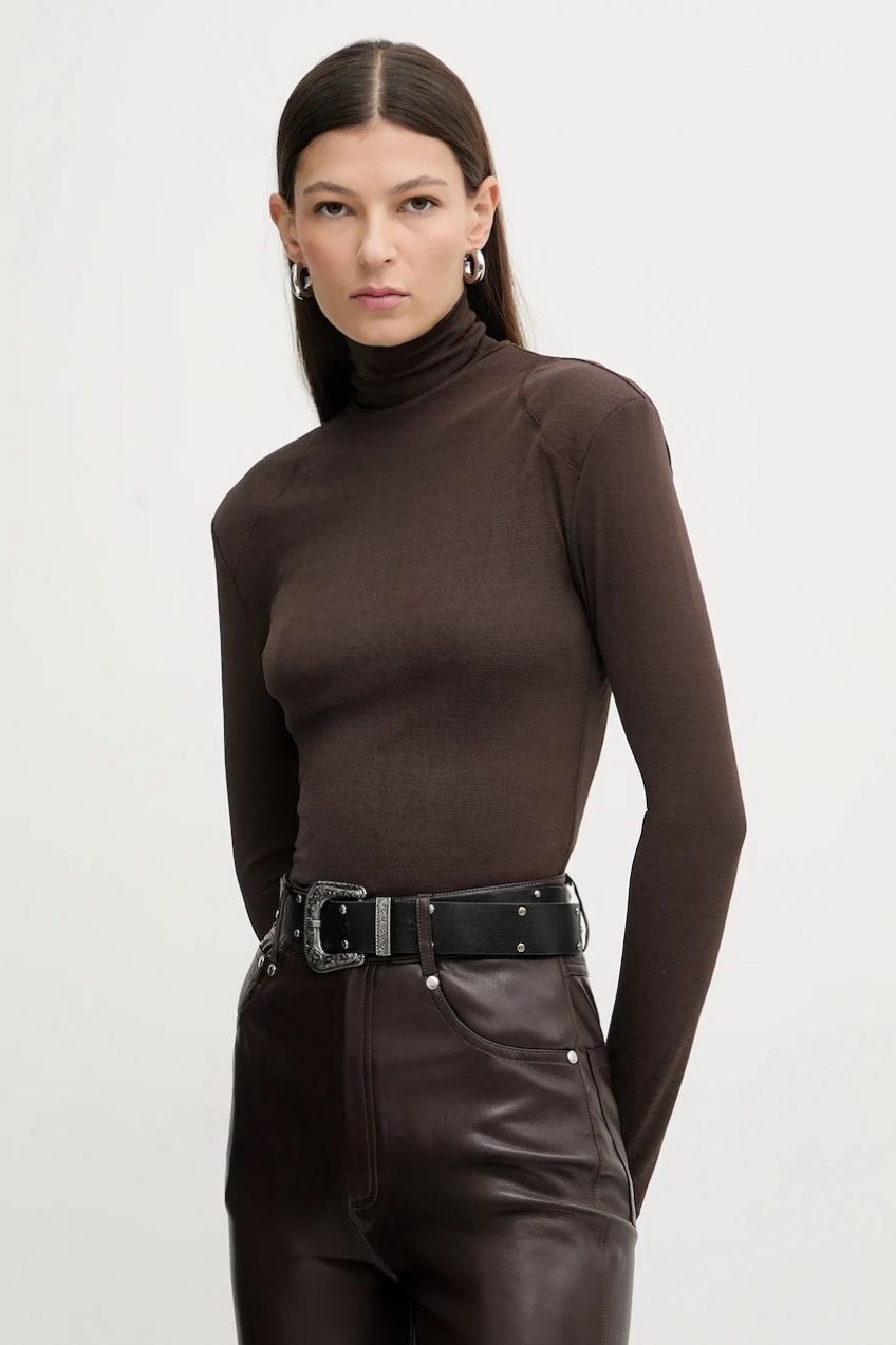 Blúzka Nanushka hnedá farba, jednofarebná, NW25FWTP20577