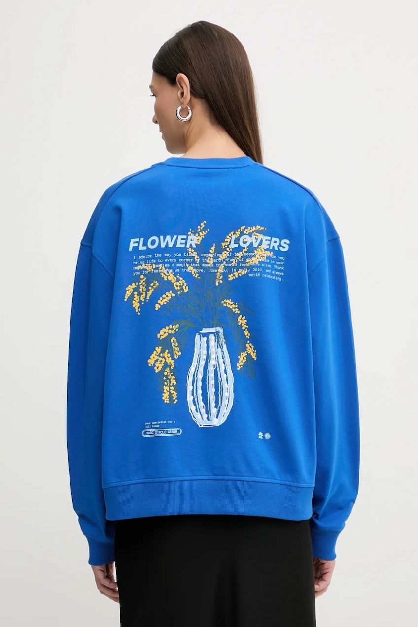 Bavlnená mikina Marc O'Polo modrá farba, s potlačou, 5000009350