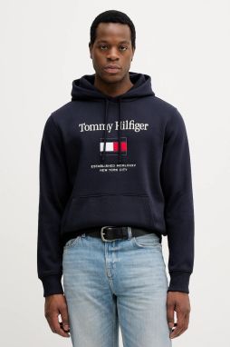 Mikina Tommy Hilfiger tmavomodrá farba, s kapucňou, s nášivkou, MW0MW42735