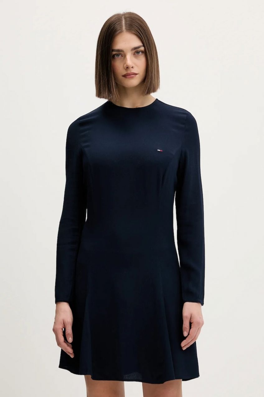 Šaty Tommy Jeans tmavomodrá farba, mini, áčkový strih, DW0DW21916