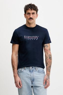 Bavlnené tričko Tommy Jeans pánske, tmavomodrá farba, s potlačou, DM0DM22333
