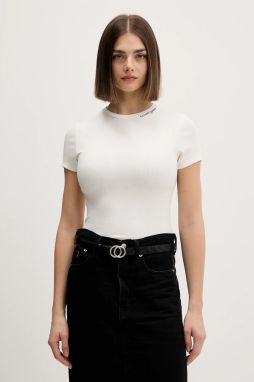 Tričko Tommy Jeans dámske, béžová farba, DW0DW22079