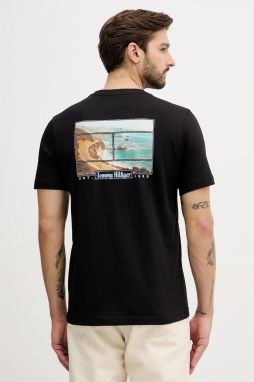 Bavlnené tričko Tommy Hilfiger pánske, čierna farba, s potlačou, MW0MW41465