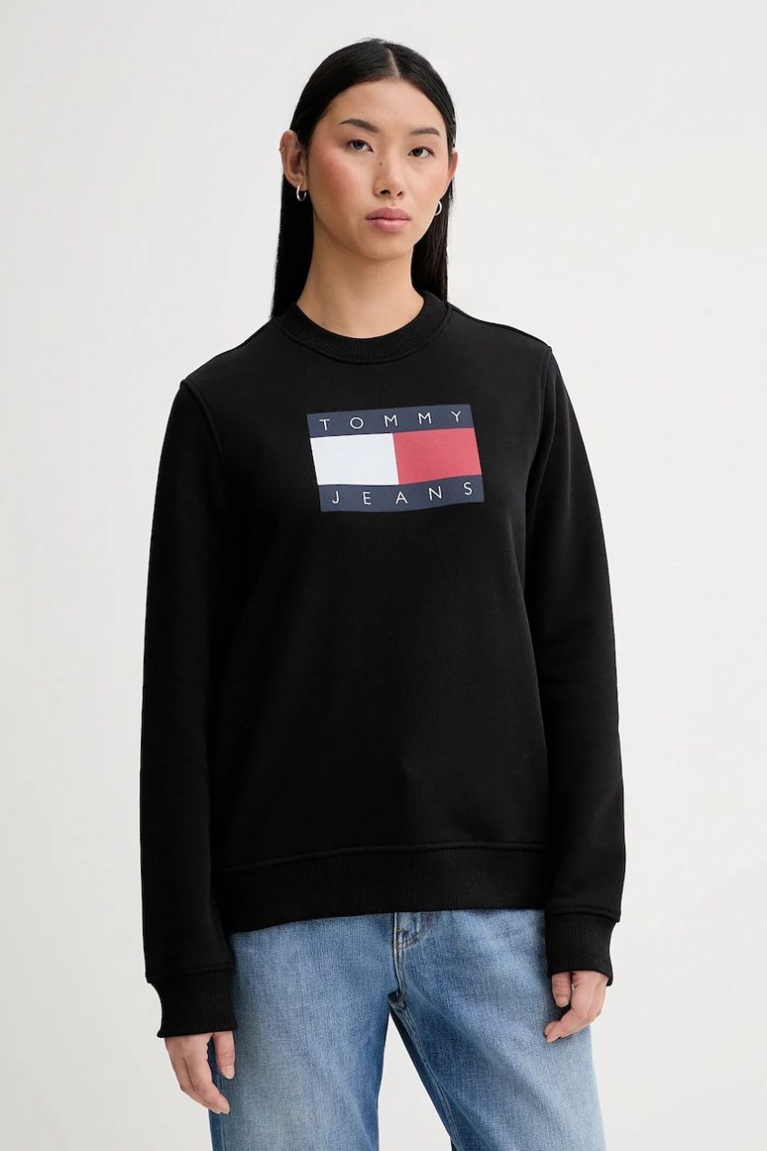 Bavlnená mikina Tommy Jeans čierna farba, s potlačou, DW0DW22564