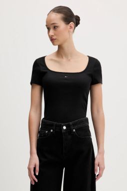 Tričko Tommy Jeans dámske, čierna farba, DW0DW21837