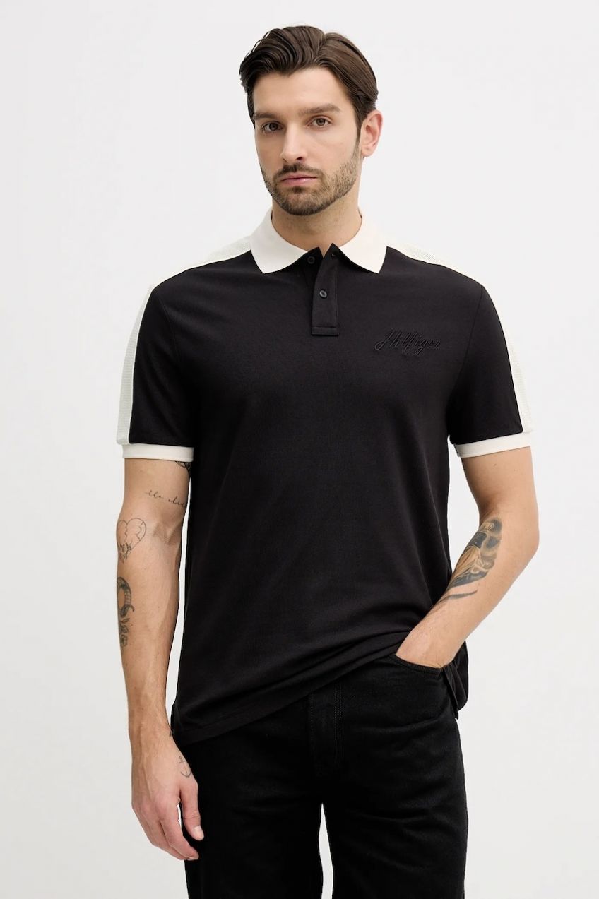 Polo tričko Tommy Hilfiger pánske, čierna farba, s nášivkou, MW0MW41622