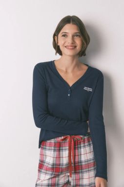 Pyžamové tričko s dlhým rukávom women'secret tmavomodrá farba, 3272340