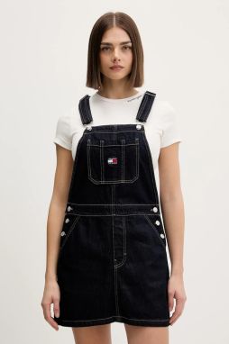 Bavlnené šaty Tommy Jeans tmavomodrá farba, mini, rovný strih, DW0DW22555