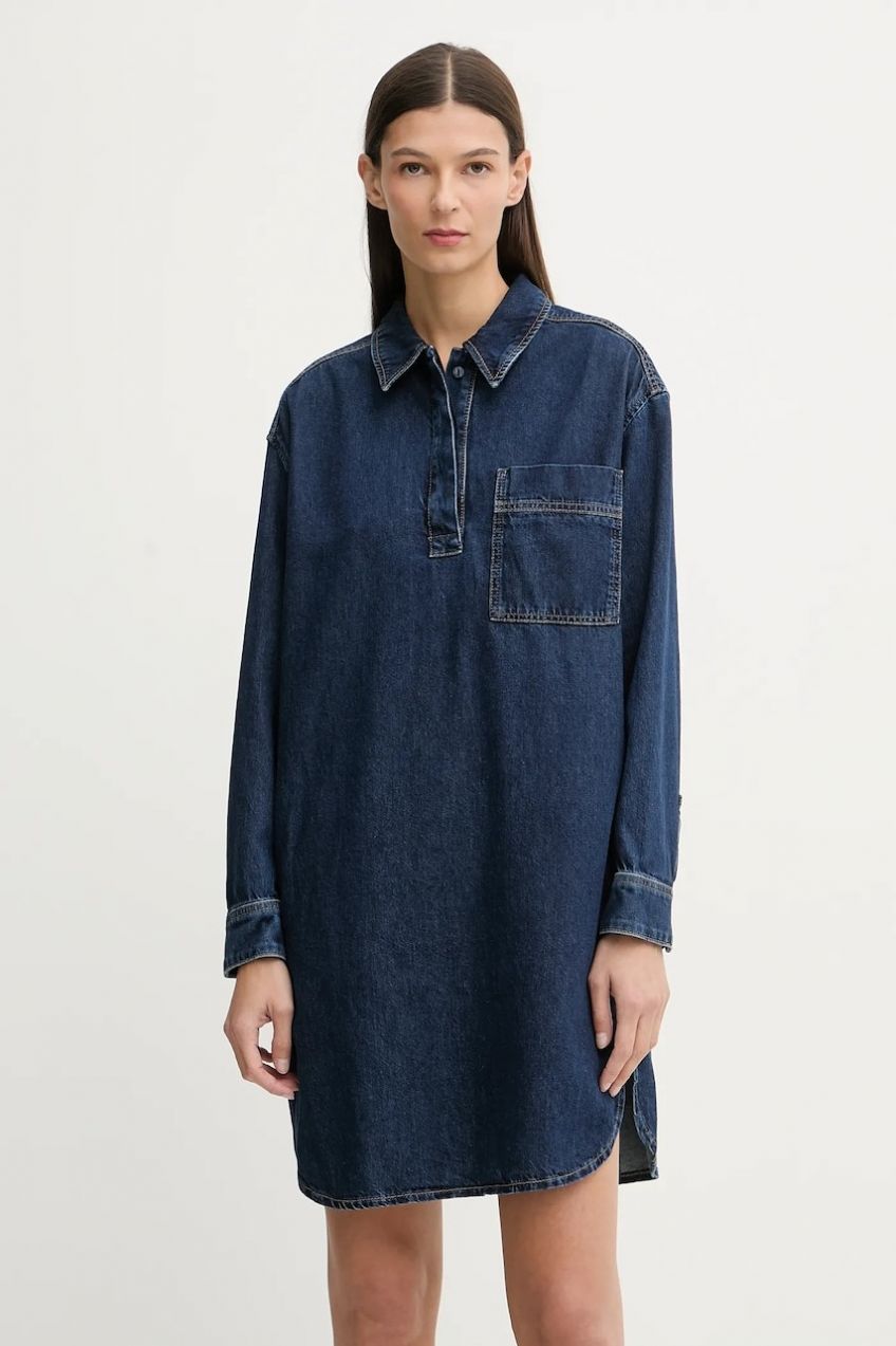 Rifľové šaty Marc O'Polo tmavomodrá farba, mini, rovný strih, 5000007938