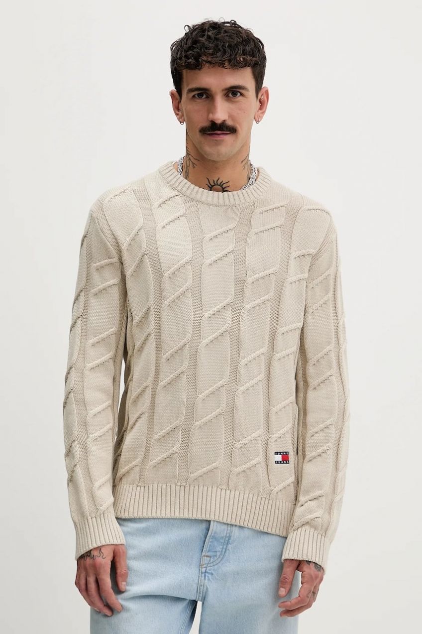 Bavlnený sveter Tommy Jeans béžová farba, ľahký, DM0DM22355