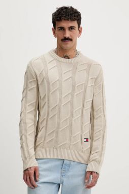 Bavlnený sveter Tommy Jeans béžová farba, ľahký, DM0DM22355