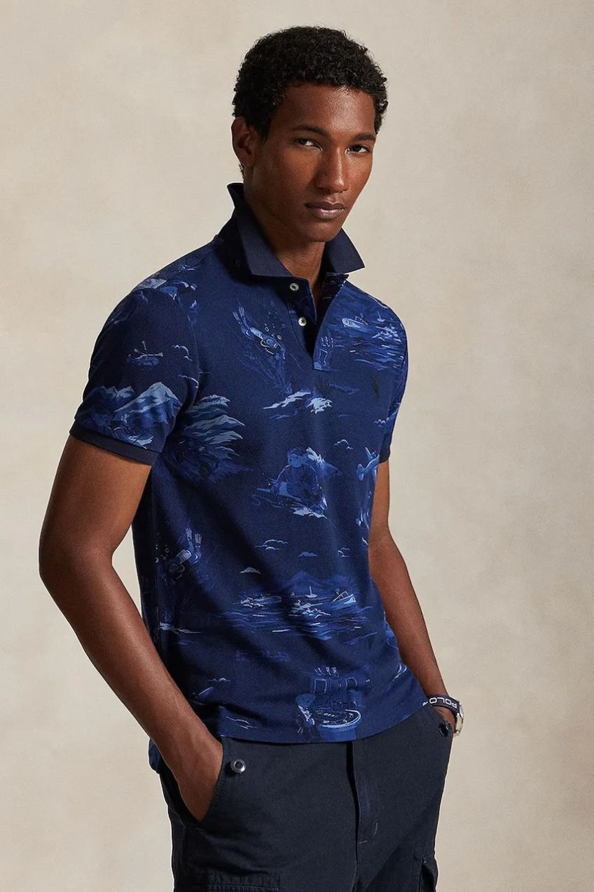 Bavlnené polo tričko Polo Ralph Lauren čierna farba, vzorované, 710P04012