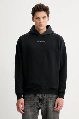 Bavlnená mikina Marc O'Polo čierna farba, s kapucňou, s potlačou, 5000007702