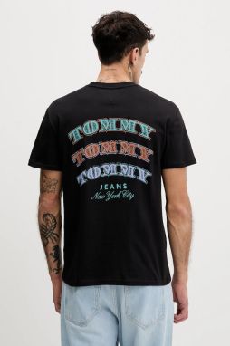 Bavlnené tričko Tommy Jeans pánske, čierna farba, s potlačou, DM0DM22318