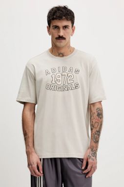 Bavlnené tričko adidas Originals Varsity pánske, béžová farba, s nášivkou, JX8176