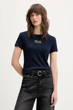 Bavlnené tričko Tommy Jeans dámske, tmavomodrá farba, DW0DW21841