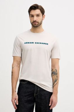 Bavlnené tričko Armani Exchange pánske, béžová farba, s potlačou, XM001458 AF10364