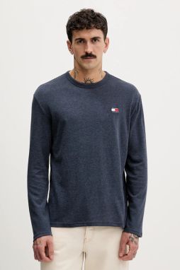 Tričko s dlhým rukávom Tommy Jeans tmavomodrá farba, s nášivkou, DM0DM22668