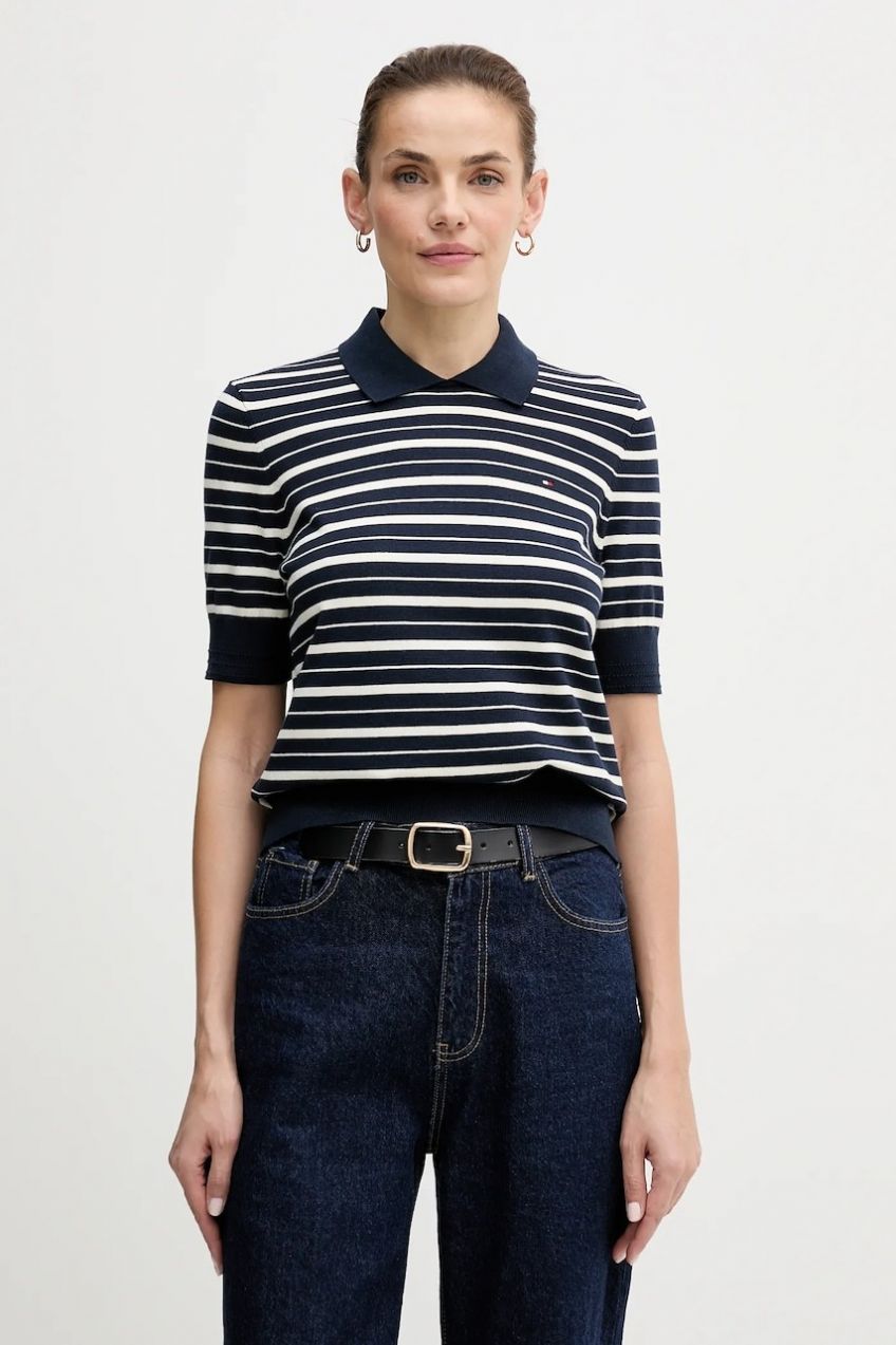 Sveter Tommy Hilfiger tmavomodrá farba, WW0WW47622