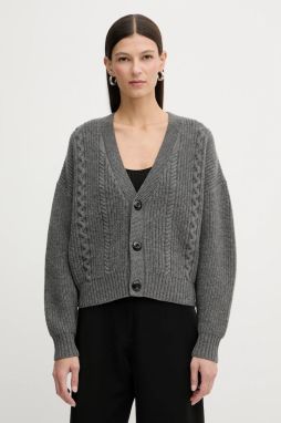 Vlnený sveter G-Star Cable cropped cardi šedá farba, hrejivý, D27729-D770