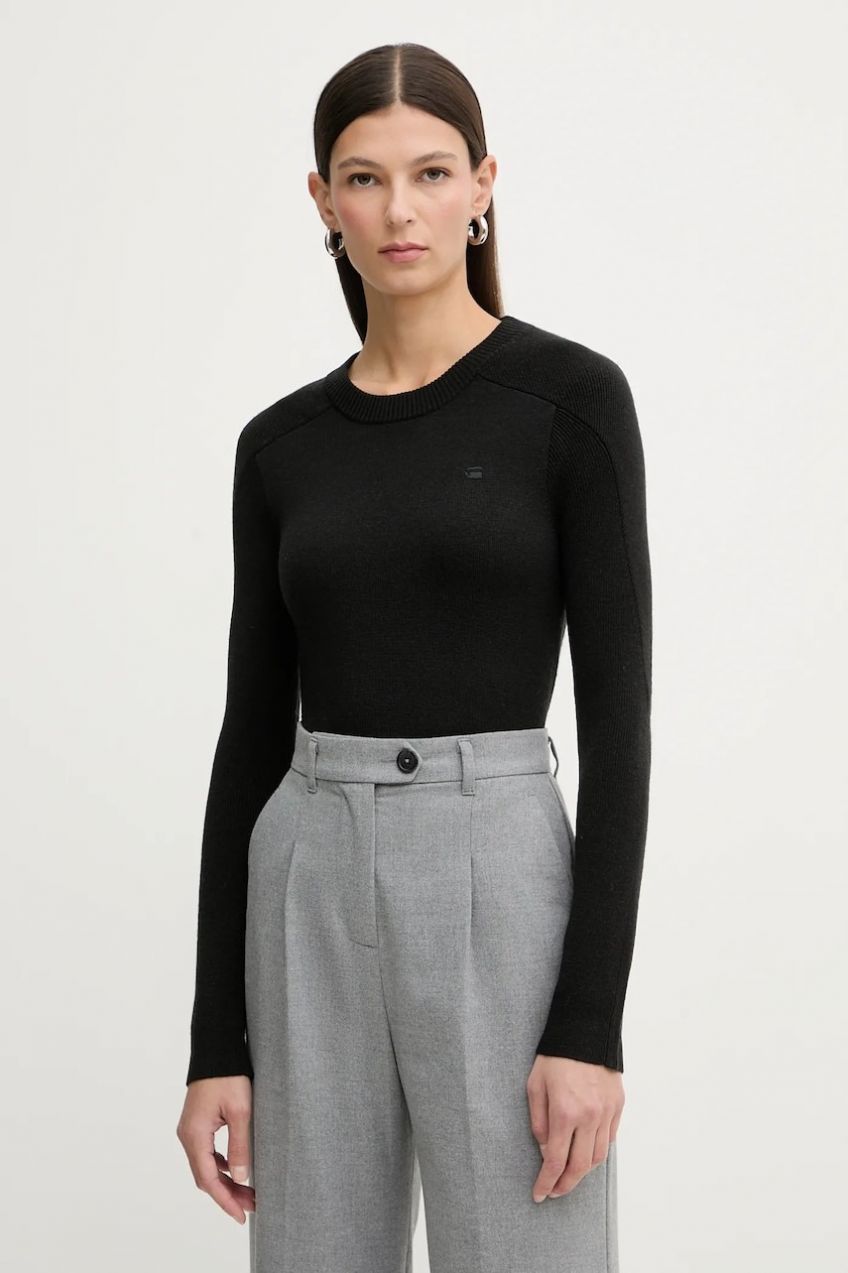 Vlnený sveter G-Star Core čierna farba, ľahký, D27712-B692