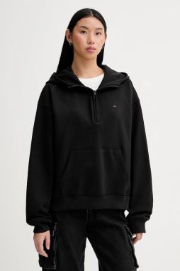 Bavlnená mikina Tommy Jeans čierna farba, s kapucňou, jednofarebná, DW0DW21924