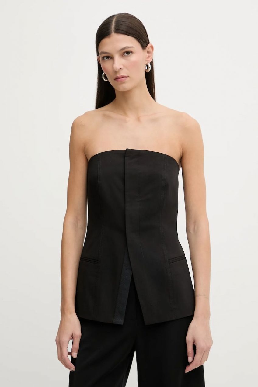 Blúzka s prímesou vlny G-Star Strapless čierna farba, jednofarebná, D27755-E068