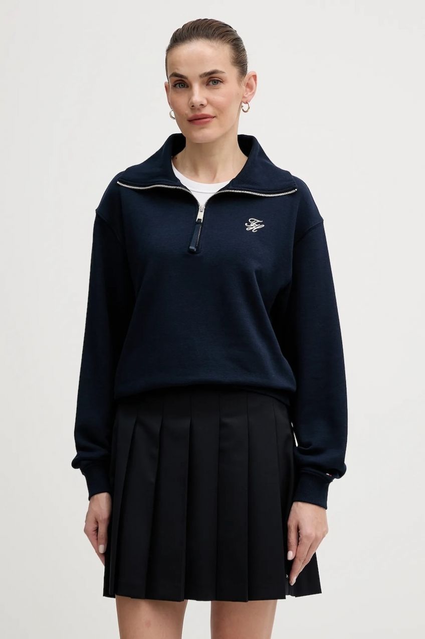 Mikina Tommy Hilfiger tmavomodrá farba, s nášivkou, WW0WW49470