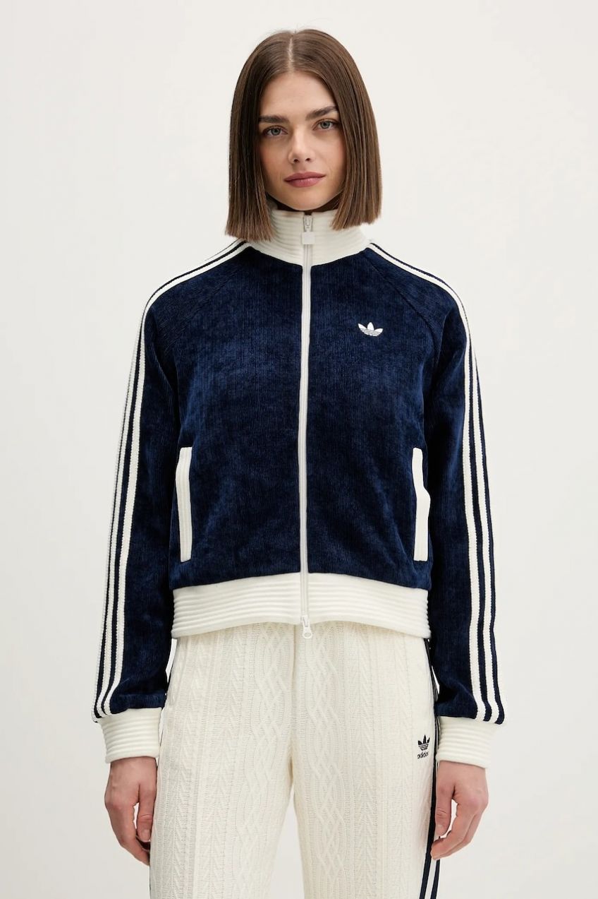 Mikina adidas Originals Velour tmavomodrá farba, s nášivkou, KS7779