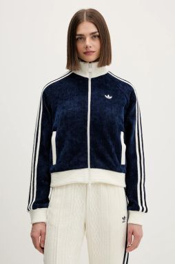 Mikina adidas Originals Velour tmavomodrá farba, s nášivkou, KS7779