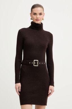 Šaty s prímesou vlny Morgan hnedá farba, mini, priliehavé, RMCAFE