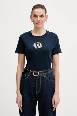 Bavlnené tričko Tommy Hilfiger dámske, tmavomodrá farba, WW0WW47880