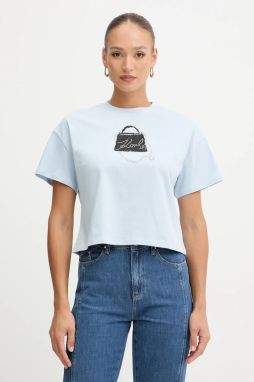 Bavlnené tričko Karl Lagerfeld dámske, modrá farba, B1W17026