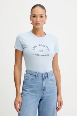 Bavlnené tričko Karl Lagerfeld dámske, modrá farba, B1W17033