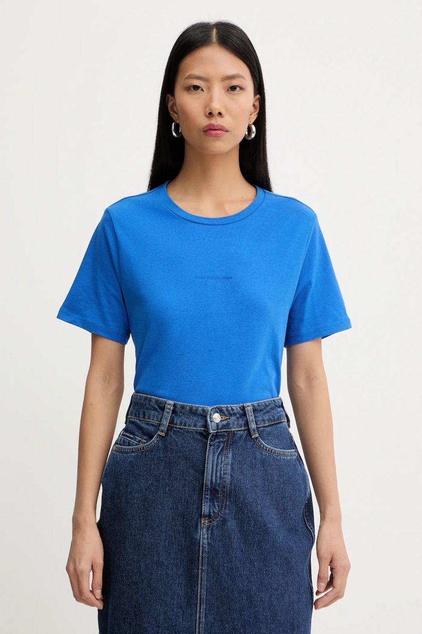 Bavlnené tričko Marc O'Polo dámske, modrá farba, 5000009290