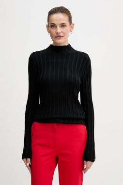 Sveter Tommy Hilfiger čierna farba, ľahký, s polorolákom, WW0WW47676