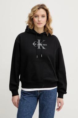 Mikina Calvin Klein Jeans čierna farba, s kapucňou, jednofarebná, LV047E221G