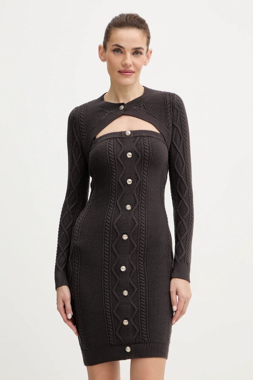 Šaty Guess DAPHNE šedá farba, mini, priliehavé, W5BK61 Z2ZK2