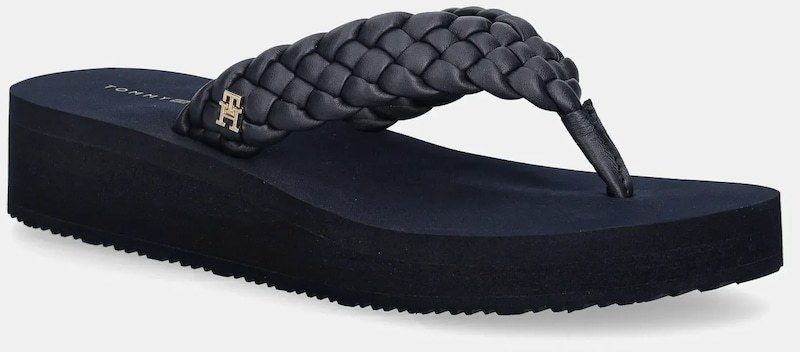 Šľapky Tommy Hilfiger TH WEDGE CORNROW BEACH SANDAL tmavomodrá farba, na kline, FW0FW09037