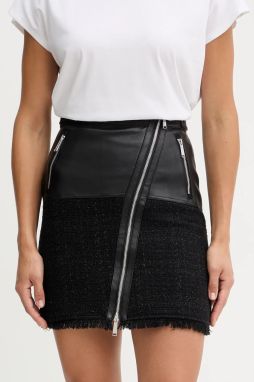 Sukňa s prímesou vlny Karl Lagerfeld čierna farba, mini, rovný strih, B1W12001