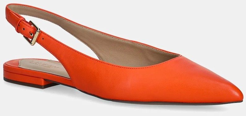 Kožené balerínky Lauren Ralph Lauren Londyn Slbck oranžová farba, s otvorenou pätou, 802P04383001