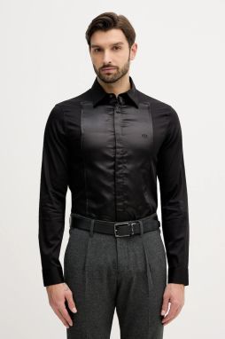 Košeľa Armani Exchange čierna farba, slim, s klasickým golierom, XM001502 AF10192